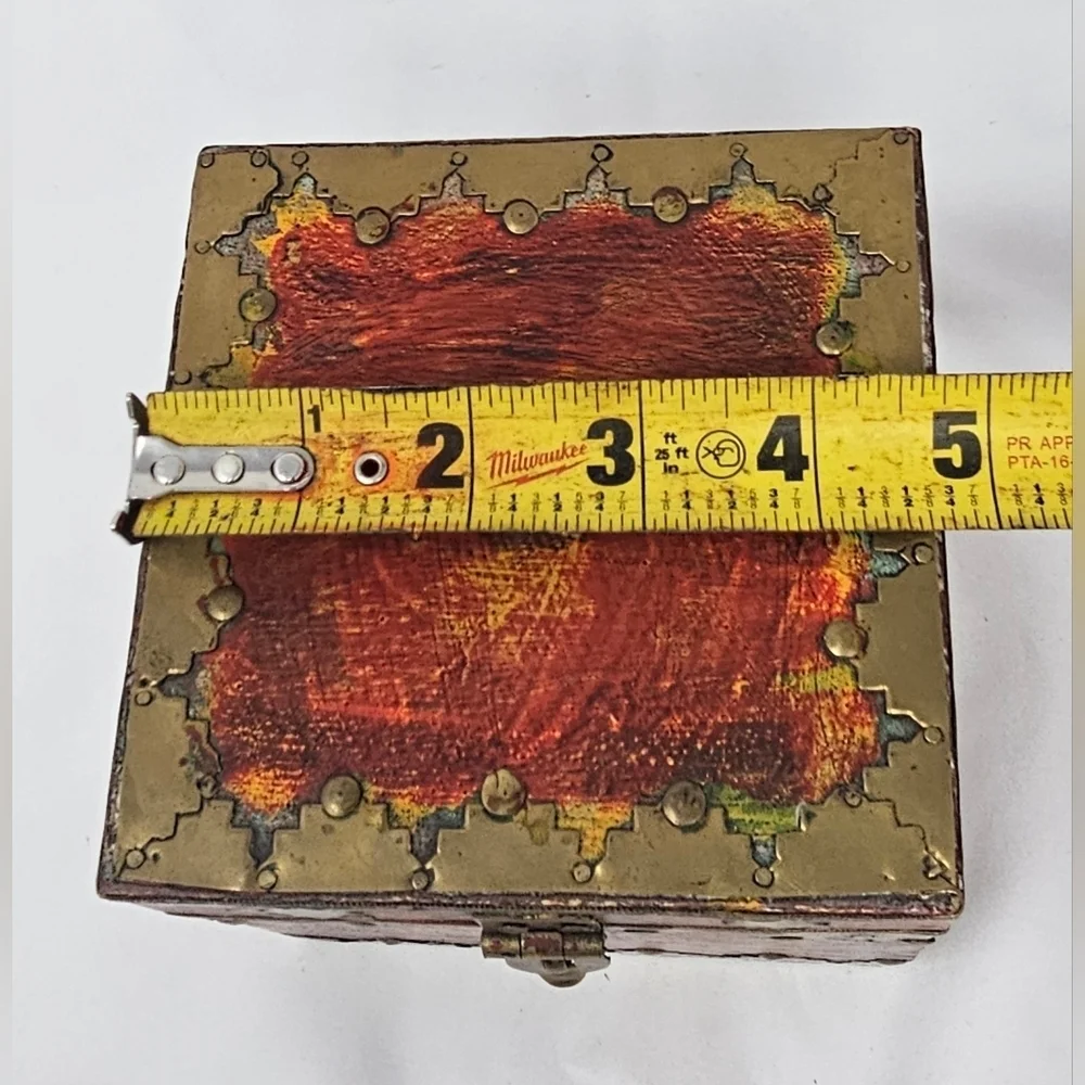 Handmade Pier 1 India Decorative Brass Wood Hinged Trinket Stash Box